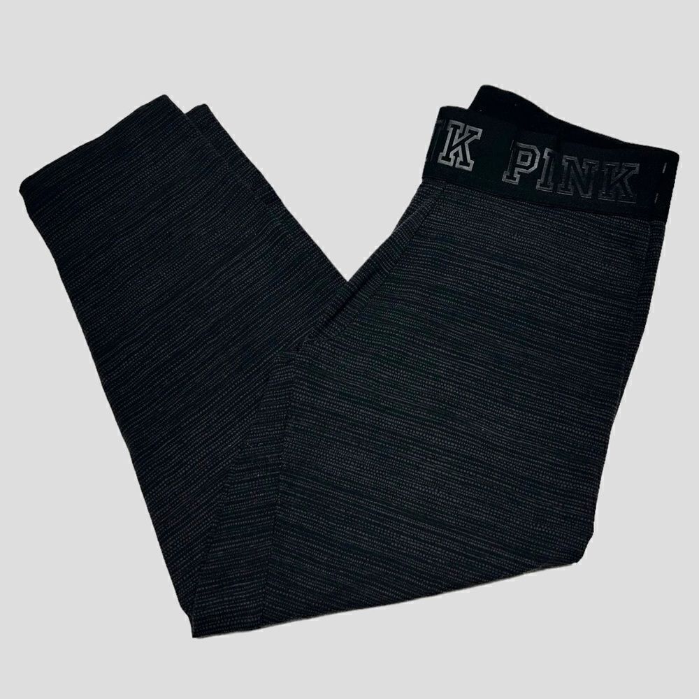 Victoria’s Secret PINK Dark Gray Black Striped Cropped 3/4 Ultimate Leggings
